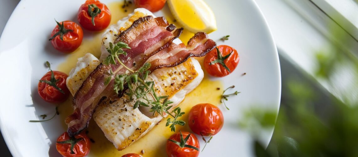 Pan-Seared Cod with Bacon and Tomatoes