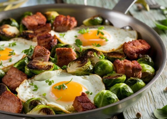 Pork and Brussels Sprouts Breakfast Skillet