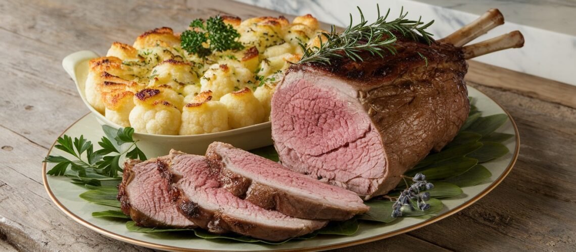 Roasted Lamb with Cauliflower Gratin