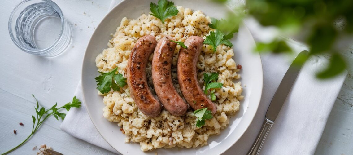 Spiced Lamb Sausage with Cauliflower Rice