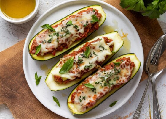 Stuffed Zucchini Boats with Vegan Cheese