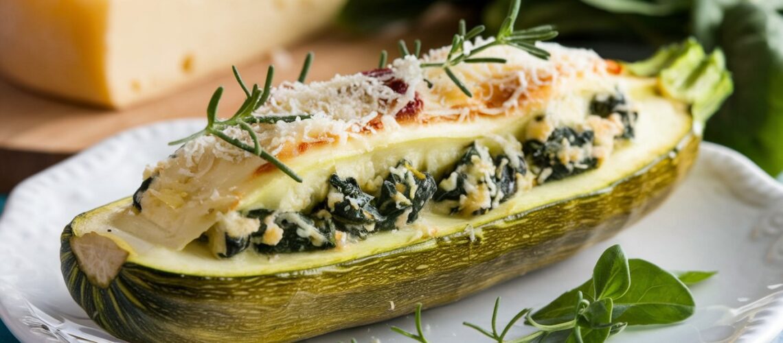 Stuffed Zucchini with Spinach & Cheese