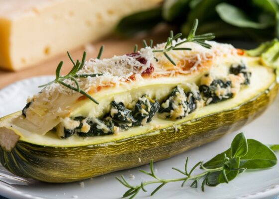 Stuffed Zucchini with Spinach & Cheese