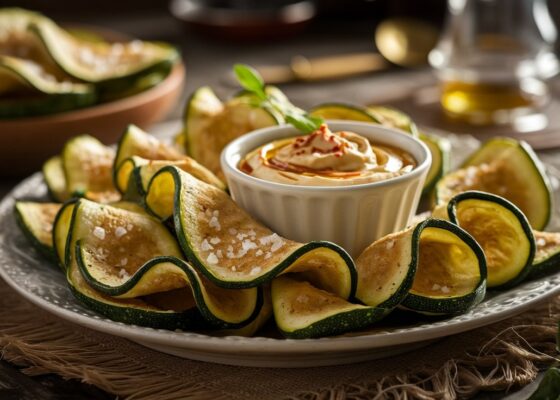 Zucchini Chips with Almond Dip