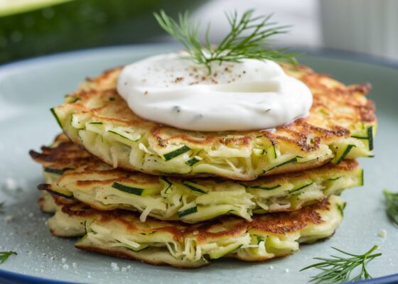 Zucchini Fritters with Greek Yogurt Sauce