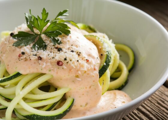 Zucchini Noodles with Creamy Garlic Sauce