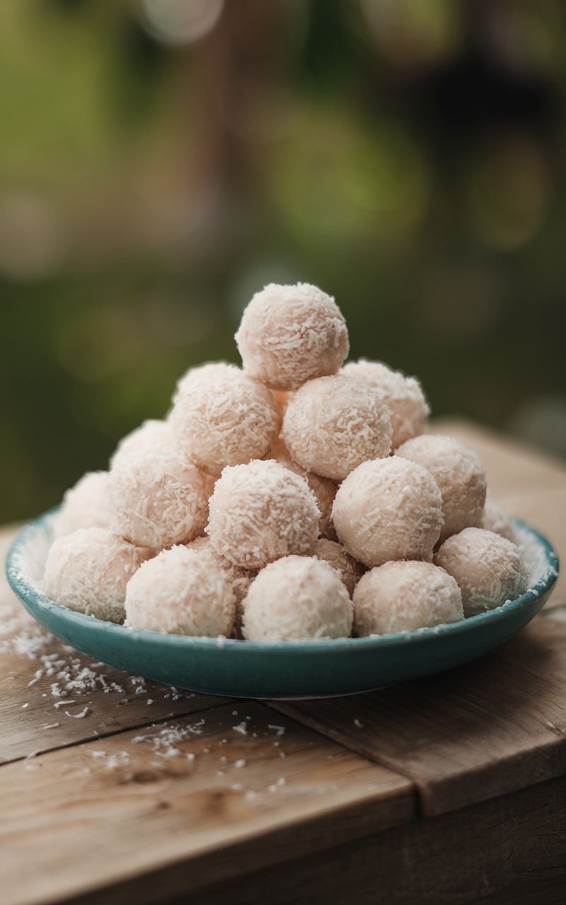 A plate of coconut fat bombs stacked high, perfect keto snack