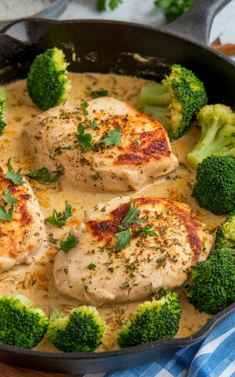 Creamy Garlic Parmesan Chicken dish with broccoli