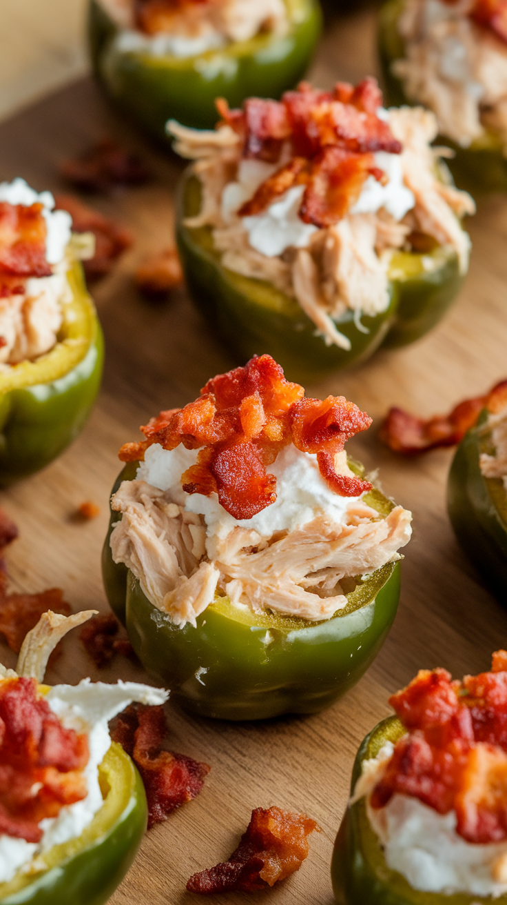 Jalapeño popper chicken stuffed peppers topped with bacon