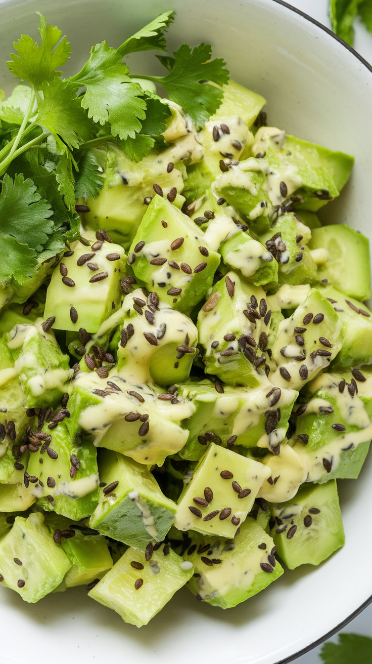 Bowl of avocado salad with lime dressing