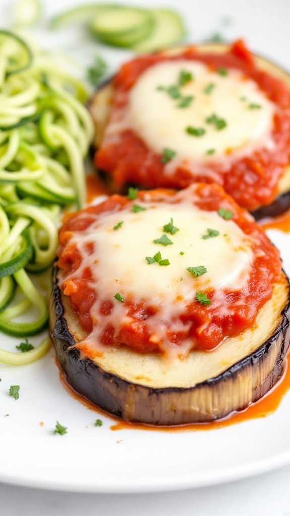 Mediterranean Eggplant Parmesan with zucchini noodles