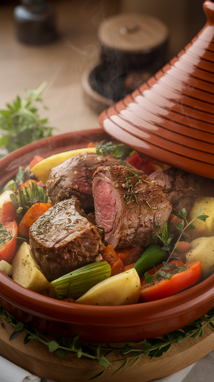 A traditional Moroccan lamb tagine with vegetables