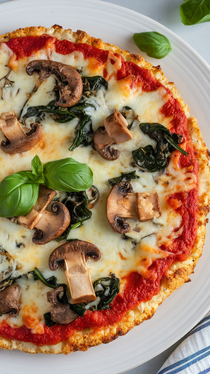 Mushroom and Spinach Cauliflower-Crust Pizza