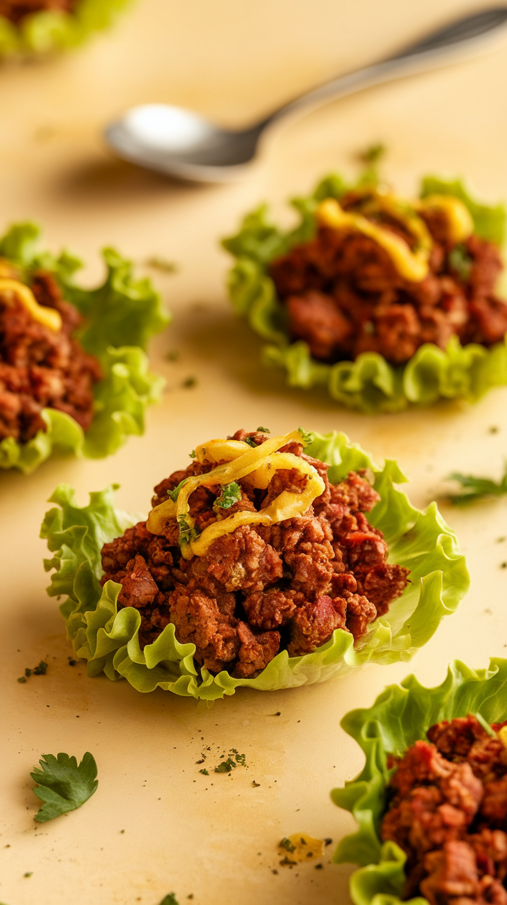 Spiced Ground Lamb Lettuce Wraps served in lettuce cups