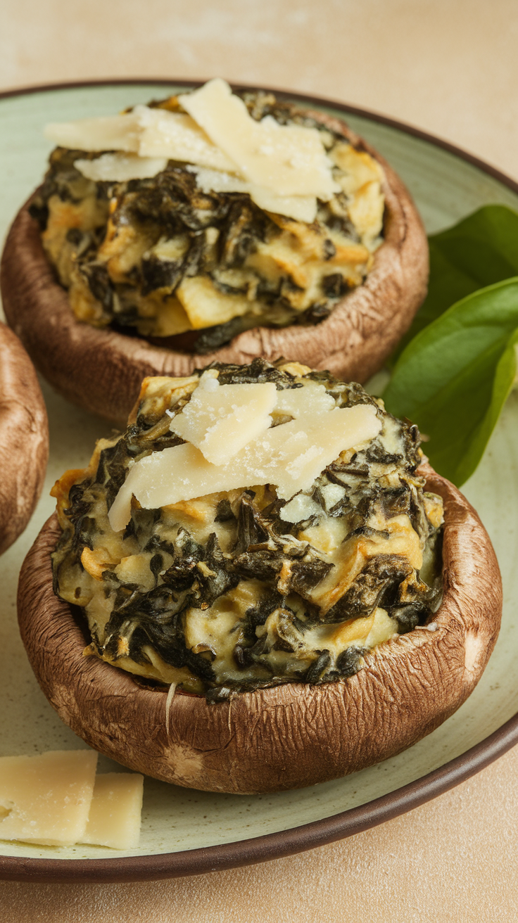 Stuffed portobello mushrooms with spinach and artichoke filling