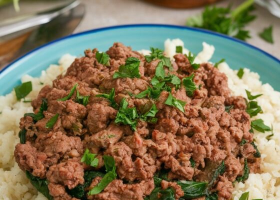 Keto Beef and Cauliflower Rice with Spinach Recipe