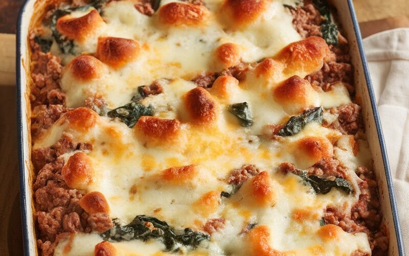 Keto Creamy Beef and Spinach Bake