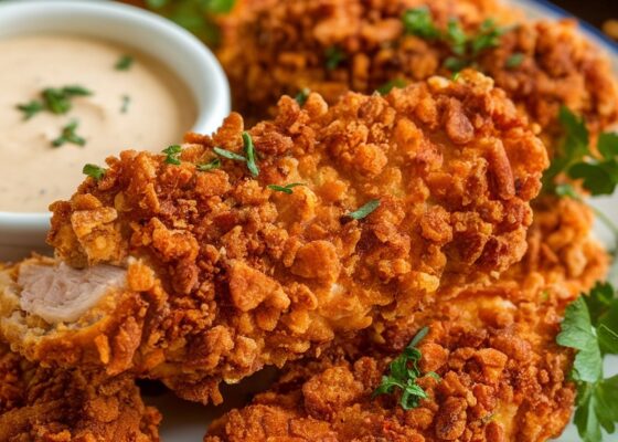 Crispy Keto Pork Rind Crusted Chicken Strips