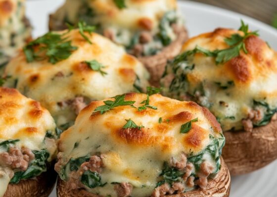 Keto Beef and Spinach Stuffed Mushrooms