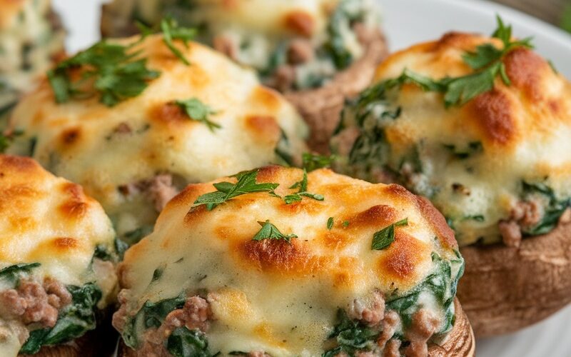 Keto Beef and Spinach Stuffed Mushrooms