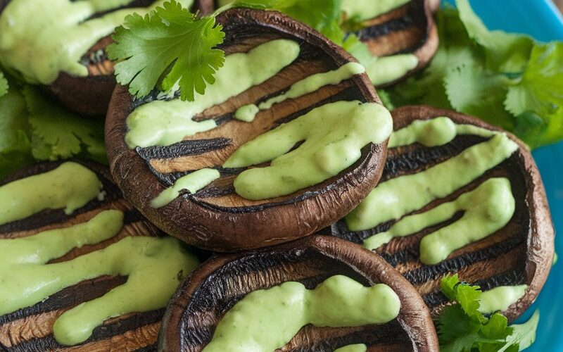 Keto Grilled Mushrooms with Avocado Dressing Recipe