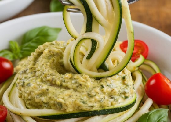 Keto Zucchini Noodles with Almond Pesto Recipe