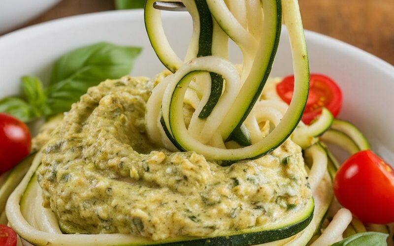 Keto Zucchini Noodles with Almond Pesto Recipe