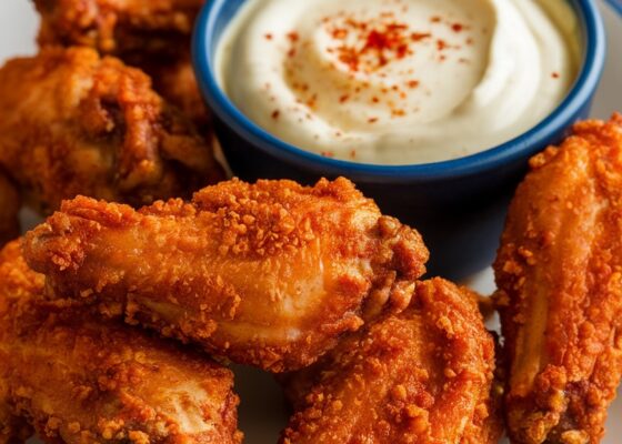 Keto Pork Rind Crusted Chicken Wings with Spicy Mayo Dipping Sauce