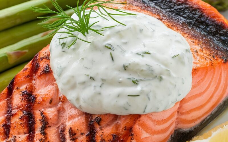 Keto Grilled Salmon with Creamy Dill Yogurt Sauce