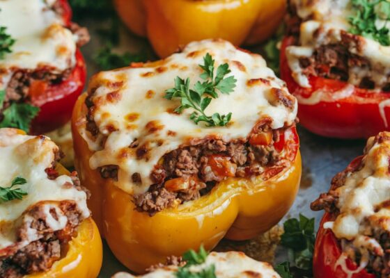 Keto Beef-Stuffed Bell Peppers with Cheese