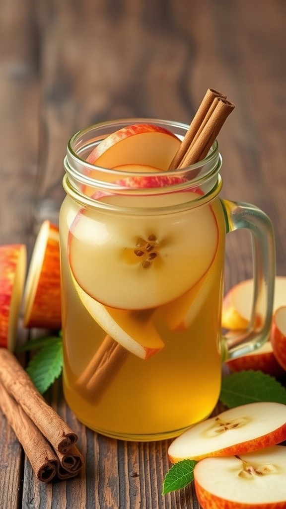 A refreshing Apple Cider Vinegar Detox Drink with apple slices and cinnamon sticks.