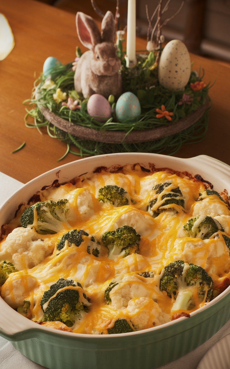 A delicious cheesy broccoli and cauliflower bake.