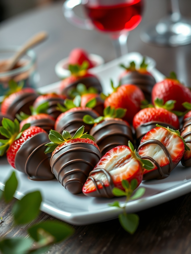 Delicious chocolate dipped strawberries on a plate.