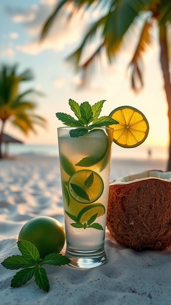 Coconut Mojito cocktail with mint and lime