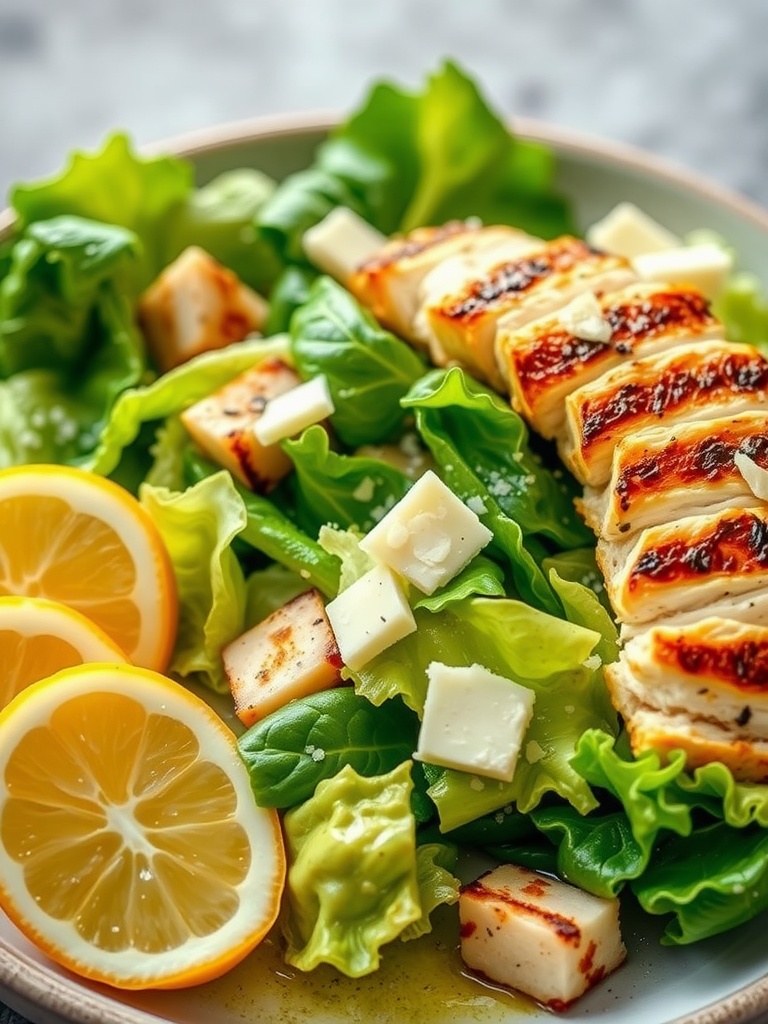 A fresh and vibrant Keto-Friendly Caesar Salad featuring grilled chicken, romaine lettuce, and Parmesan cheese.