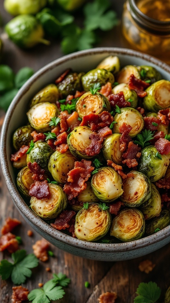 Delicious Keto Brussels Sprouts with Bacon in a bowl