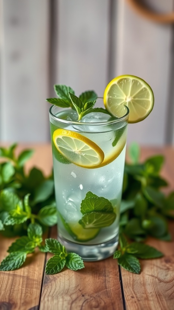 A refreshing low-carb mojito with fresh mint and lime slices