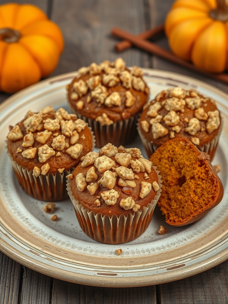 Pumpkin Spice Keto Muffins on a plate with decorative elements