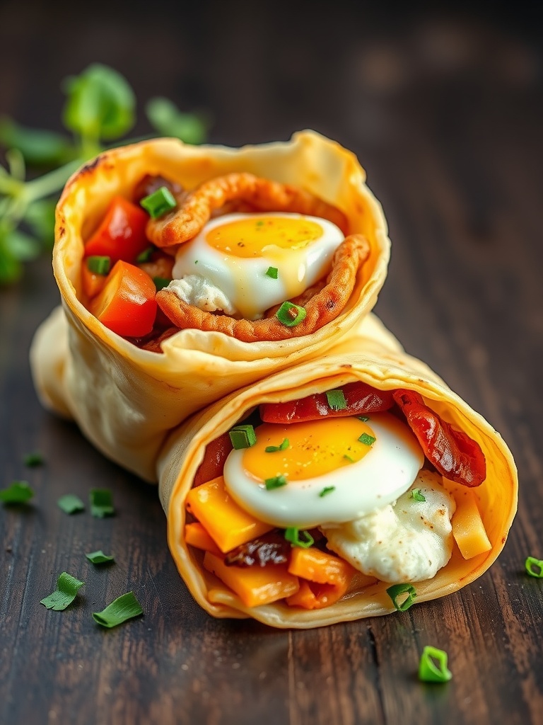 Savory Keto Breakfast Burrito filled with eggs, cheese, and veggies