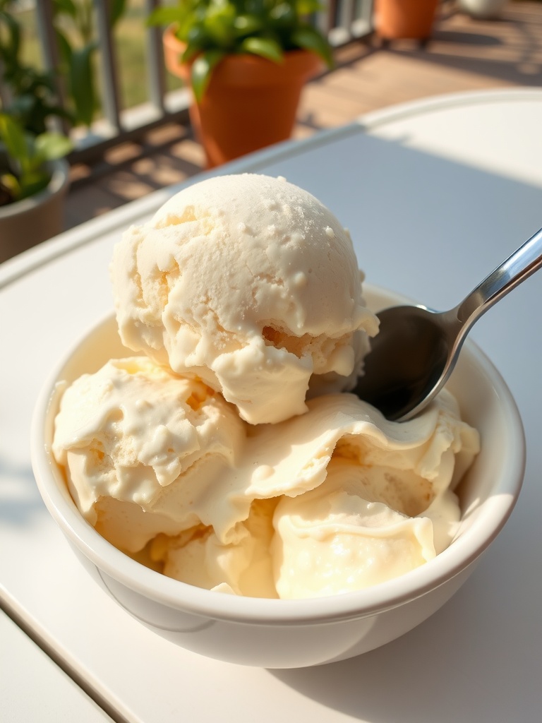 Creamy vanilla bean ice cream in a bowl