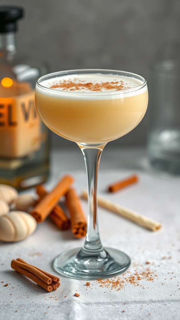 A creamy Vanilla Chai White Russian cocktail garnished with cinnamon.